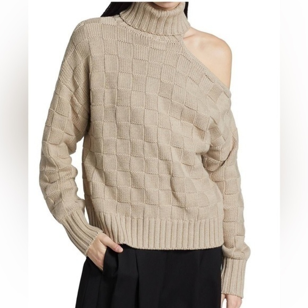 ASTR The Label Cream Knit Cold Shoulder Turtle Neck Sweater Size Medium .